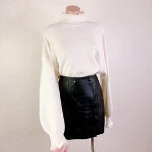 Ted Baker Yolliey Pointelle Ruffle High Neck Wool Sweater White Women 6 16 NWT